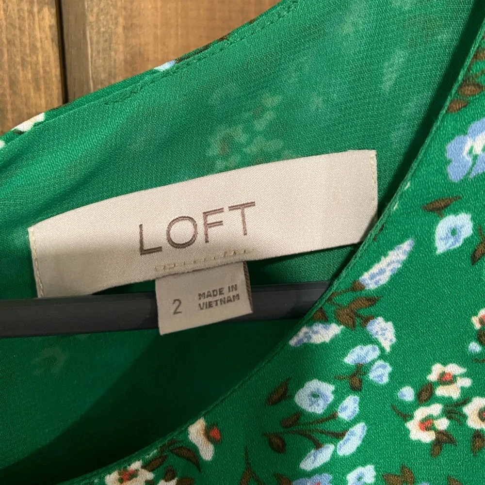 Loft Green Floral Flounce Dress - Picture 4 of 6